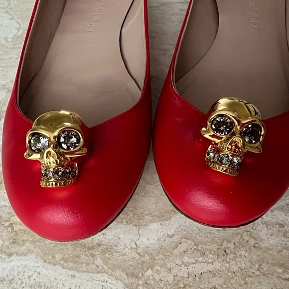 Alexander McQueen gold skull, red / Orange ballerina flat shoes 36 used